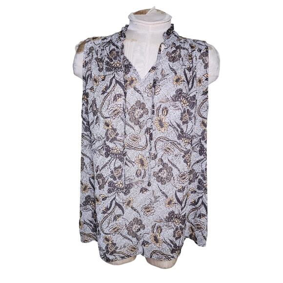 Joie Size L Floral Metallic V-Neck Sleeveless Blouse Tank Top Brown - Picture 1 of 6